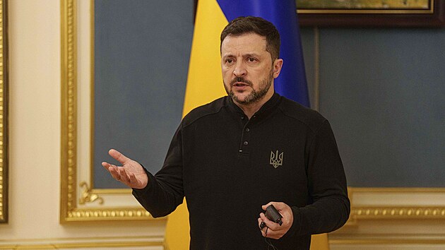 Ukrajinsk� prezident Zelenskyj na tiskov� konferenci v Kyjev� (4. dubna 2025)