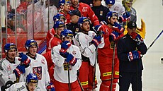 etí hokejisté na tréninku na startu kempu ped mistrovstvím svta.