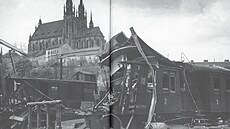 Hlavní nádra�í v Brn� po osvobození Rudou armádou v roce 1945. Na snímku vagon...