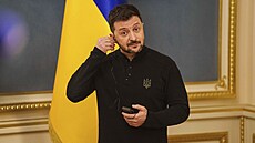Ukrajinský prezident Zelenskyj na tiskové konferenci v Kyjev� (4. dubna 2025)