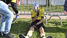 Zklamaný Wout van Aert v cíli klasiky Nap�í� Flandry.