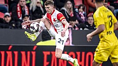 Slávista David Doudra v pohárovém utkání proti Olomouci. tvrtfinále v Edenu...