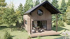 Vizualizace: Chatu s exteriérem propojuje velká terasa a takzvaný HS portál,...