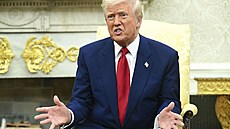 Donald Trump po setkání s Benjaminem Netanjahuem (7. dubna 2025)