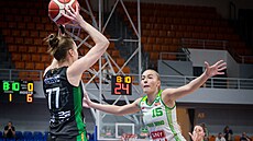 Nikolina Kneeviová (vlevo) z abin Brno útoí v zápase s KP TANY Brno, hlídá...