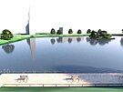 Vizualizace plovoucho mola na Kobylm rybnku v Bruntlu. (15. dubna 2025)