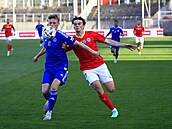 Momentka z druholigového zápasu fotbalist Zbrojovky Brno (v erveném Lucas...