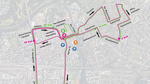 Mapa trat Pardubickho vinaskho plmaratonu