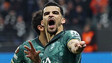 Dominic Solanke z Tottenhamu oslavuje gól na h�i�ti Frankfurtu.