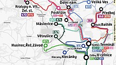 Plánek autobusových spoj Sedlce a okolí (17. dubna 2025)