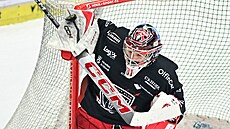 Hradecký branká� Stanislav �korvánek v akci b�hem �estého semifinálového utkání...