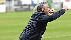 Chrudimský trenér Jindich Tichai se takhle za lajnou u stídaek radoval po...