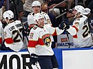 Nate Schmidt z Florida Panthers slaví se spoluhrái gól.