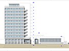 Nvrh studie pestavby bvalho hotelu koda, pohled z vchodn strany. 