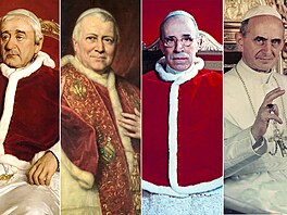 Zleva eho XVI., Pius IX., Pius XII. a Pavel VI.