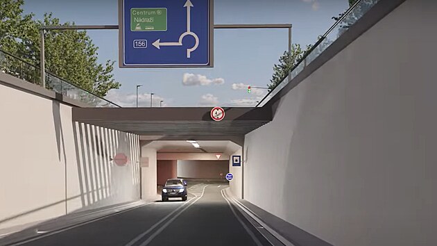 Vizualizace ukazuje sjezd do tunelu na Dobrovodsk.