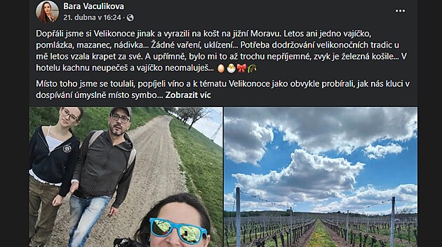 Bra Vaculkov sdlela o Velikononm pondl rodinn fotky z vletu na Moravu. (2025)