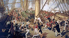 Nelson zasa�en na palub� Victory. Obraz od Denise Dightona