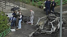 P�i výbuchu nálo�e nastra�ené v aut� ve m�st� Bala�icha u Moskvy v pátek...