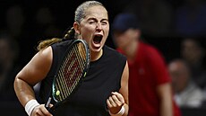 Jelena Ostapenková slaví vítzství ve finále turnaje ve Stuttgartu.