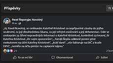 Pavel Novotný se omluvil Kate�in� Kristelové za �ikanu na sociálních sítích....