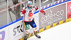 Pardubický útočník Jáchym Kondelík slaví gól v pátém finále s Kometou Brno.
