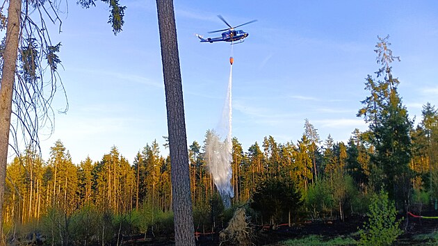 U obce Velk Jeov na Tborsku hoela lesn hrabanka. Por zashl plochu zhruba dva hektary. Hasim pomhal policejn vrtulnk s bambivakem. (29. dubna 2025)