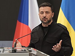 Ukrajinský prezident Volodymyr Zelenskyj na tiskové konferenci po jednání na...