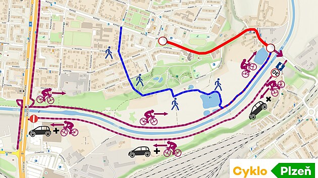 Uzavrka Rolnickho nmst v Plzni potrp nejen idie vozidel, ale i p a cyklisty.