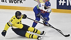 Filip Forsberg (vlevo) se sna�í zastavit Milo�e Romana ze Slovenska.
