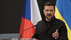 Ukrajinský prezident Volodymyr Zelenskyj na tiskové konferenci po jednání na...