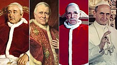 Zleva eho XVI., Pius IX., Pius XII. a Pavel VI.