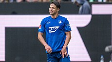 Adam Hlo�ek slaví gól Hoffenheimu v Mönchengladbachu.