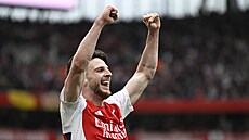 Declan Rice slaví gól Arsenalu v utkání s Bournemouthem.