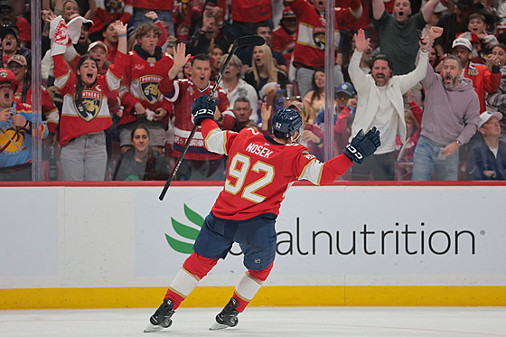 Tomá� Nosek slaví gól Floridy v zápase proti Torontu.