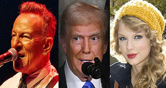 Zleva: Bruce Springsteen, Donlad Trump, Taylor Swift