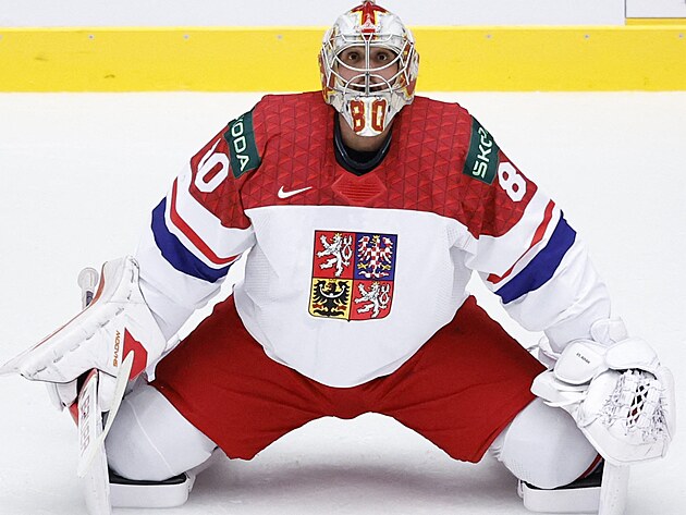 Brank�� Daniel Vlada� se rozcvi�uje p�ed z�pasem proti Norsku.