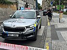 Policie zasahuje u navrtanho plynovho potrub v ulici Ke Karlovu v Praze....