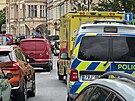 Zsah sloek IZS u navrtanho plynovho potrub v ulici Ke Karlovu v Praze....