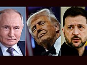 Zleva: Vladimir Putin, Donald Trump, Volodymyr Zelenskyj