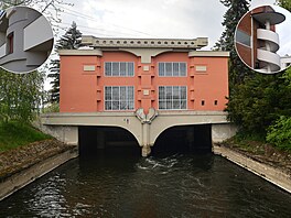 Zleva na malém snímku obecní dm v Tasov a pavilon msta Brna na výstaviti....