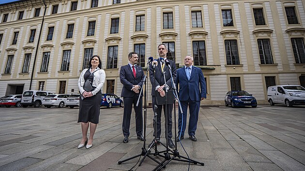 Zdenk Hib (Pirti) na tiskov konferenci po nvtv prezidenta Petra Pavla. (15. kvtna 2025)