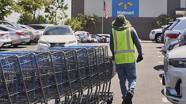 Prázdné nákupní vozíky p�ed obchodem Walmart v kalifornském Burbanku (10. dubna...
