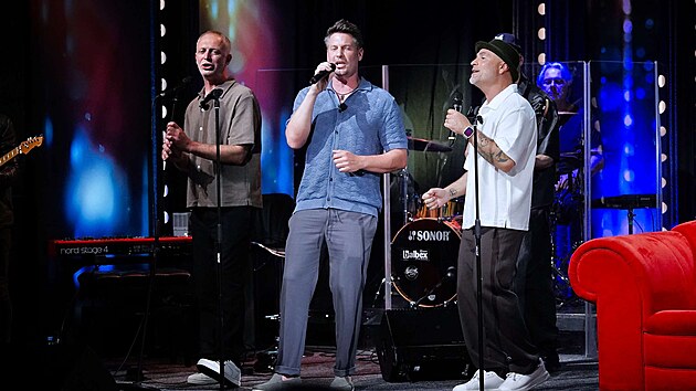 David �kach, Ale� Lehk� a V�clav Jel�nek ze skupiny Lunetic vystoupili v po�adu Show Jana Krause. (kv�ten 2025)