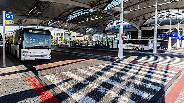Autobusy spolenosti BusLine na dopravnm terminlu v Hradci Krlov.