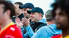 Trenér Martin Svdík (uprosted) slaví se Zbrojovkou Brno výhru ve druhé lize....