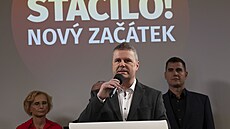 Mluví hnutí Stailo! a volební lídr v Pardubickém kraji Roman Roun na tiskové...