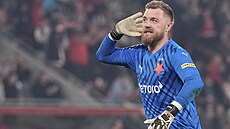 Slávistický branká Jindich Stank slaví gól svého týmu v derby proti Spart.