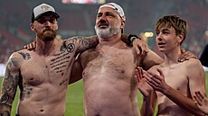 Slávistický trenér Jindich Trpiovský slaví výhru v derby proti Spart.