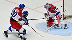 Karel Vejmelka inkasuje gól proti Kazachstánu.